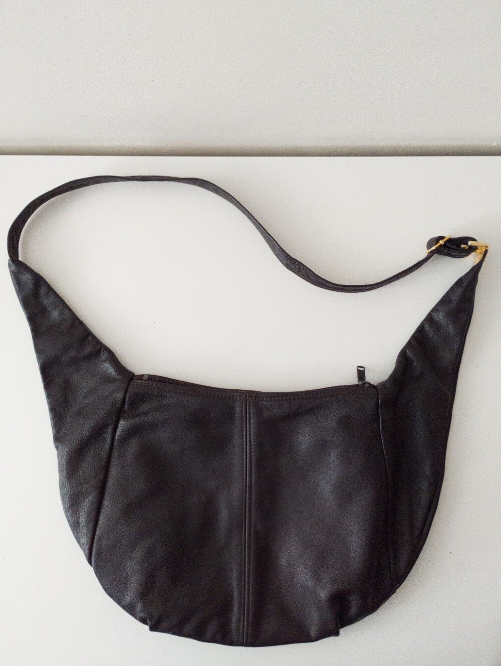 Vintage Brixton Vancouver Leather Crescent Hobo Shoulder Bag Dark Brown